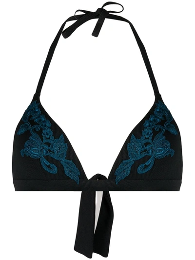 La Perla Love Journey Halterneck Bikini Top In Black Embr Blue
