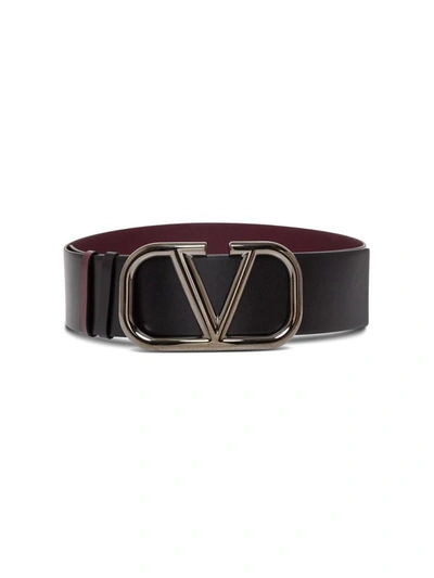 Valentino Garavani Vlogo High Reversible Leather Belt With Buckle In Black