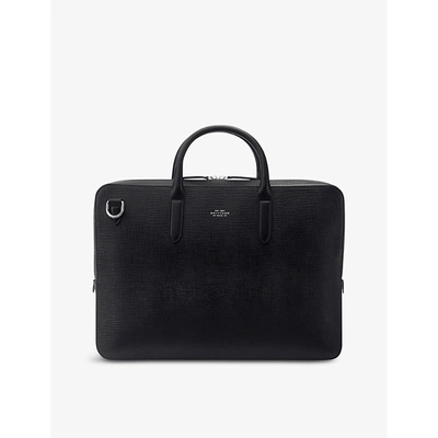Smythson Panama Cross-grain Leather Briefcase In Black