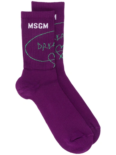 Msgm Dreamer Ribbed Socks In Purple