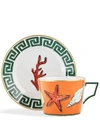 Richard Ginori Viaggio Di Nettuno Teacups And Saucers (set Of 2) In Orange