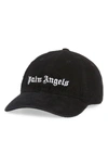 Palm Angels Black Baseball Cap With White Logo Print In Black White