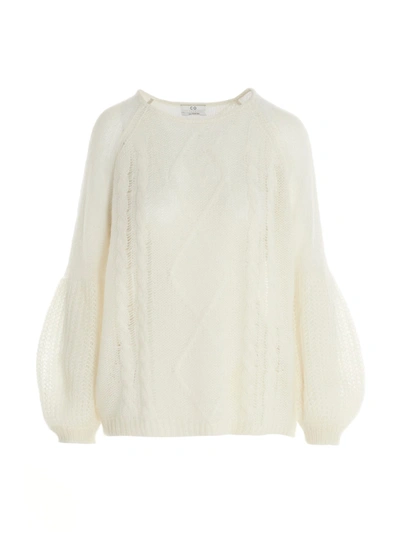 Co Balloon-sleeved Cable Knit Jumper In White