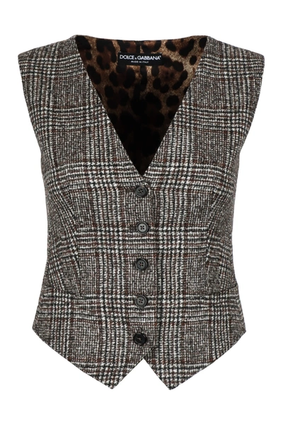 Dolce & Gabbana Checked Single-breasted Vest In Grey