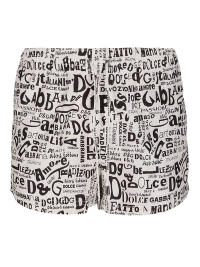Dolce & Gabbana White And Black Swimming Shorts In Neutrals