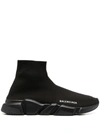 Balenciaga Speed Logo-embroidered Metallic Stretch-knit High-top Sneakers In Black