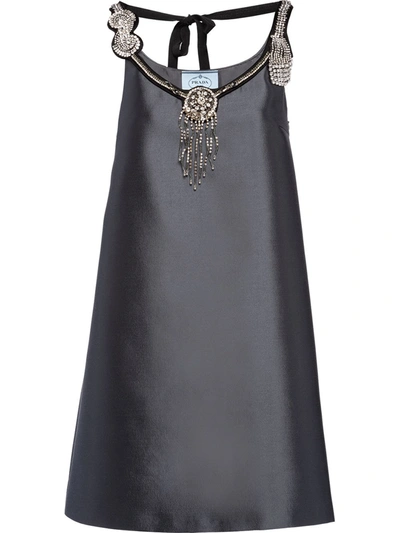 Prada Embroidered A-line Dress In Grey