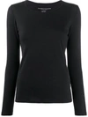 Majestic Cotton Silk Touch Long-sleeve Boat-neck Tee In Black