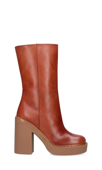 Prada Mid Heel Boots In Brown