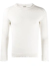 Saint Laurent Distressed Crewneck Sweater In White