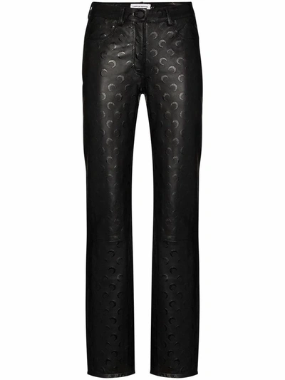 Marine Serre Crescent Moon Print Leather Trousers In Black