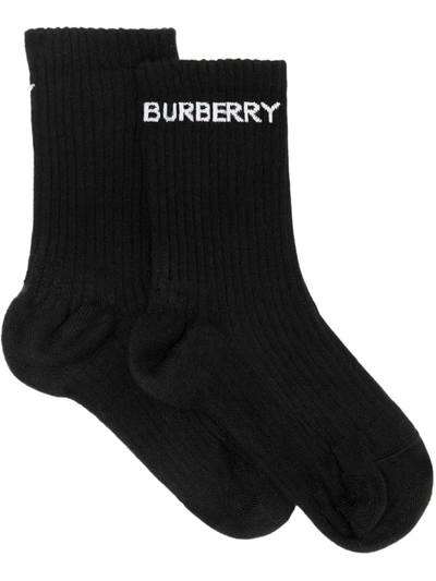 Burberry Logo罗纹针织袜 In Black
