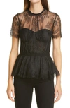 Simkhai Kehlani Grosgrain-trimmed Lace Bustier Top In Black