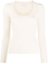 Sandro Jisel Beaded-neck Sweater In Neutrals