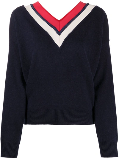 Sandro Torsy Contrast-trim Wool And Cashmere-blend Jumper In Navy