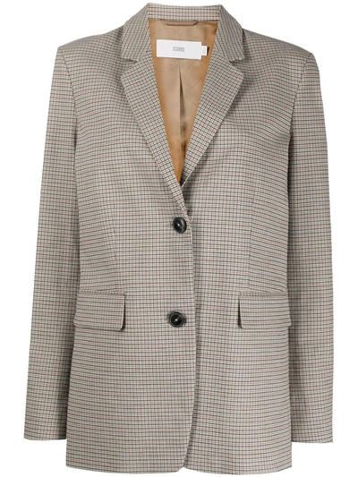 Closed Long-sleeved Checked Blazer In Brown
