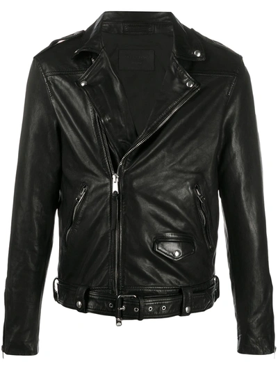 Allsaints Belted-hem Biker Jacket In Black