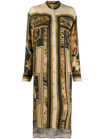 Balmain Printed Shirt-style Dress In Green