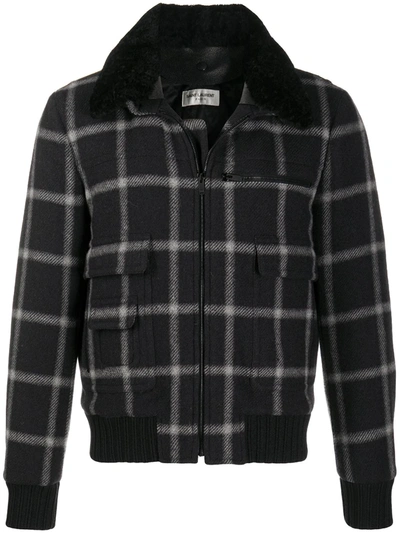 Saint Laurent Checked Bomber Jacket In Black