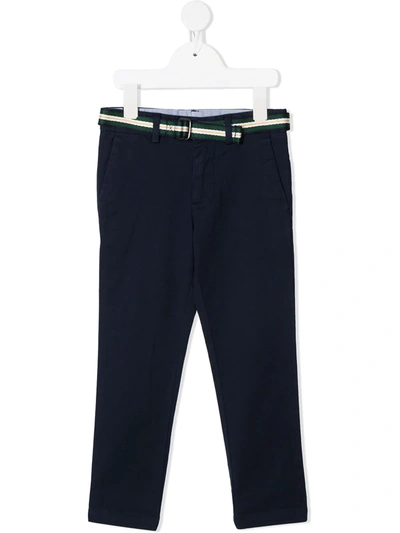 Ralph Lauren Kids' Striped-belt Straight-leg Chino Trousers In 蓝色