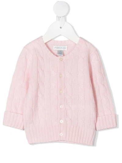 Ralph Lauren Babies' 粗绞花针织开衫 In Pink