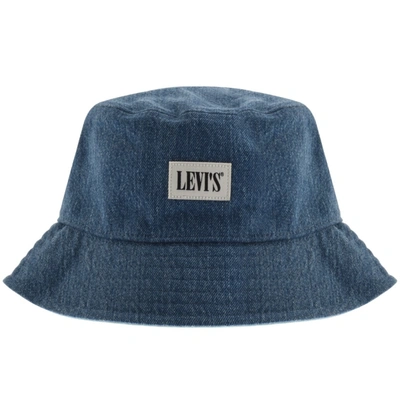Levi's Reversible Bucket Hat In Blue Denim/green With Serif Logo