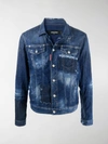 DSQUARED2 RHINESTONE SLOGAN DISTRESSED DENIM JACKET,15952100