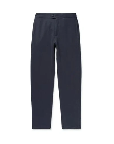 Hamilton And Hare Travel Embroidered Waffle-knit Cotton-blend Trousers In Blue