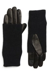 Allsaints Knit & Leather Gloves In Black