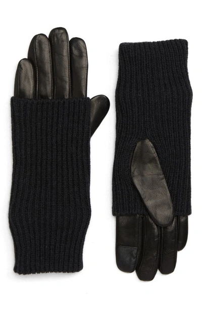 Allsaints Knit & Leather Gloves In Black