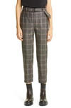 BRUNELLO CUCINELLI BELTED WINDOWPANE CHECK HIGH WAIST WOOL TROUSERS,MB573P7503-202