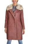 COLE HAAN FAUX FUR TRIM WOOL BLEND COAT,350MZ054