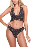 HAUTY HAUTY PRINTED CHIFFON HALTER BRALETTE & PANTIES SET,2088