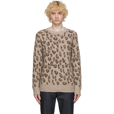 A.p.c. Nans Leopard Pattern Crewneck Alpaca Blend Sweater In Cac Mrn Gla
