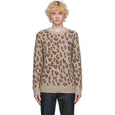 Apc Nans Leopard Pattern Crewneck Alpaca Blend Jumper In Cac Mrn Gla