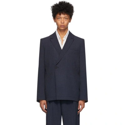 Jacquemus Moulin Double-breasted Wool-blend Blazer In Blue