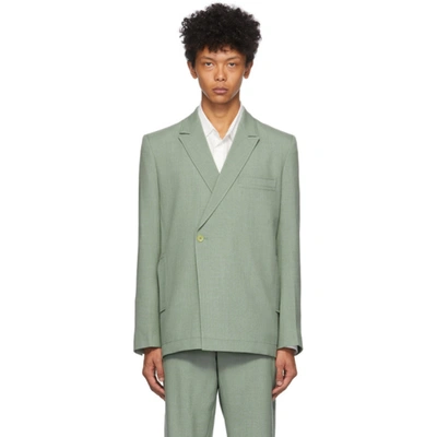 Jacquemus Moulin Double-breasted Wool-blend Canvas Blazer In Green