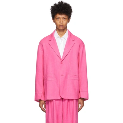 Jacquemus Cavaou Linen And Viscose Blazer In Pink