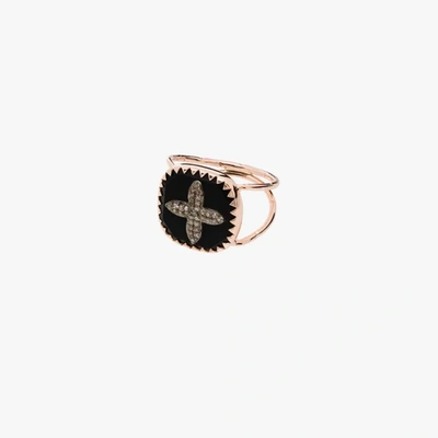 Pascale Monvoisin 9kt Rose Gold Bowie N°2 Diamond Cross Ring In Black Rose Gold