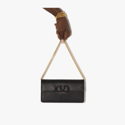 Valentino Garavani Black Vlogo Signature Leather Chain Wallet