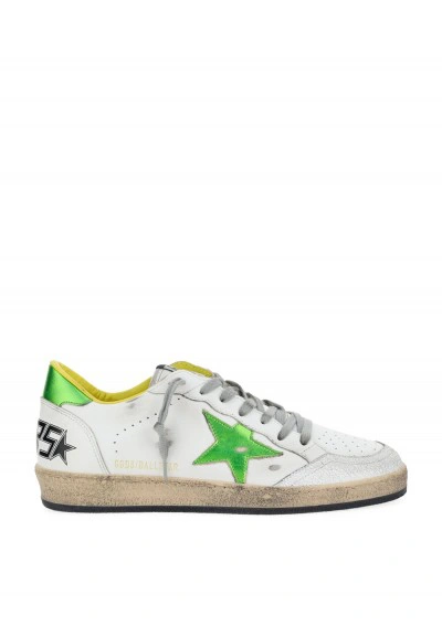 Golden Goose Ballstar White Leather Sneaker With Laminate Inserts In White/lime