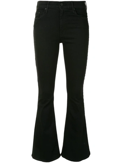 Mother The Weekender' Black Flared Jeans With Branded Button In Stretch Cotton Denim