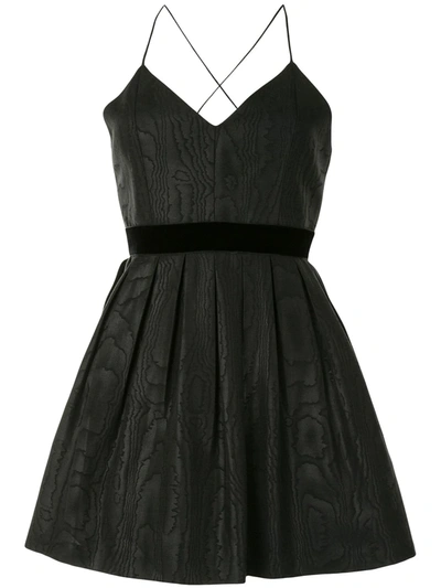 Alice And Olivia Madison Velvet-trimmed Pleated Cotton-blend Moire Mini Dress In Black