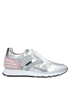 VOILE BLANCHE VOILE BLANCHE WOMAN SNEAKERS SILVER SIZE 6 SOFT LEATHER, TEXTILE FIBERS
