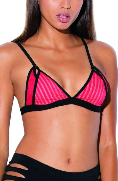 Hauty Double Layered Stripe Mesh Bra In Red