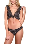 Hauty Printed Chiffon Bralette Set In Black