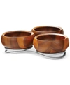 Nambe Braid 3 Section Wood Condiment Server In Silver