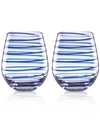 Kate Spade New York Charlotte Street Collection 2-pc. Stemless Wine Glasses Set In Cobalt Blue Spiral