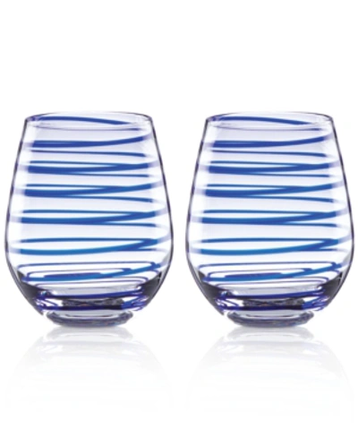 Kate Spade New York Charlotte Street Collection 2-pc. Stemless Wine Glasses Set In Cobalt Blue Spiral