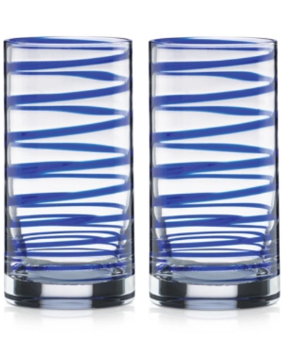 Kate Spade Charlotte Street Highball Glasses, Set Of 2 In Cobalt Blue Spiral